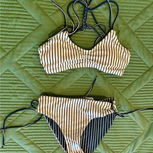 Cupshe Navy and White Striped String Bikini